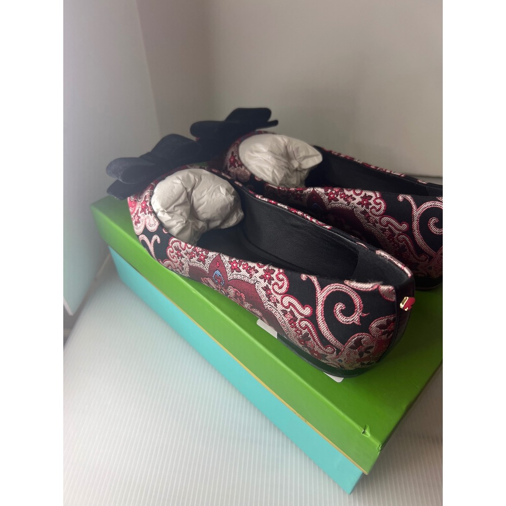 Kate Spade New York Keana‎ Brocade Pointed Toe Flats with Velvet Bow Black - Picture 6 of 12